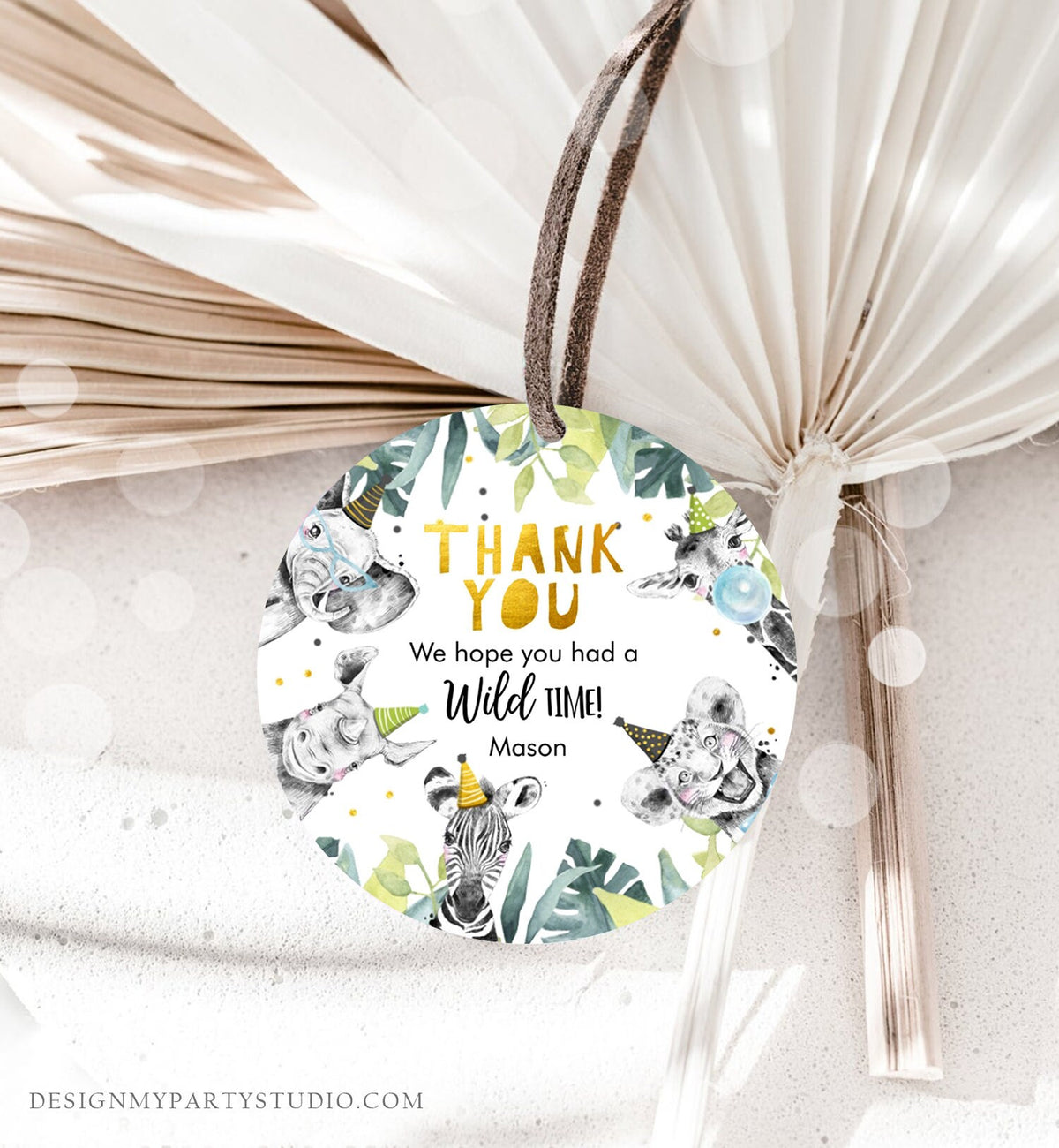 Editable Party Animals Favor Tags Wild One Animals Thank You Tag Safari Animals Zoo Birthday Wild Time Boy Stickers Template Digital 0322