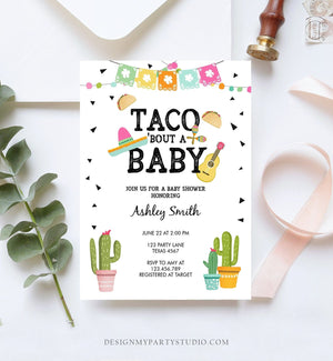 Editable Taco Bout a Baby Shower Invitation Cactus Mexican Fiesta Baby Shower Taco Sombrero Download Printable Invite Template Corjl 0161