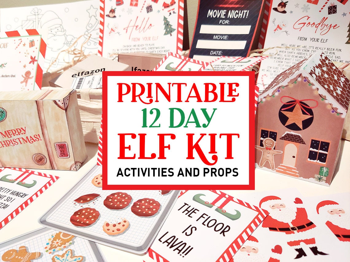 Printable 12 Day Magic Elf Kit Instant Download Elf Props Activities Accessory Christmas Elf Tradition Doll Funny Elf Letters Bundle DIY