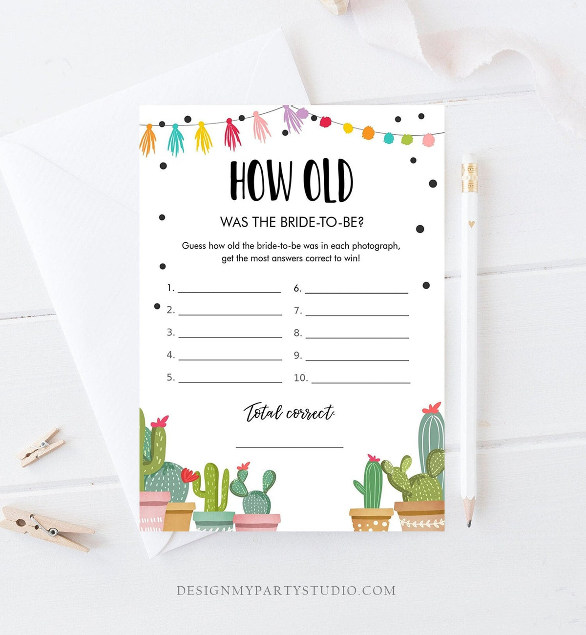 Editable How Old Was The Bride Bridal Shower Game Cactus Fiesta Mexican Coed Shower Games Wedding Activity Digital Template Printable 0254