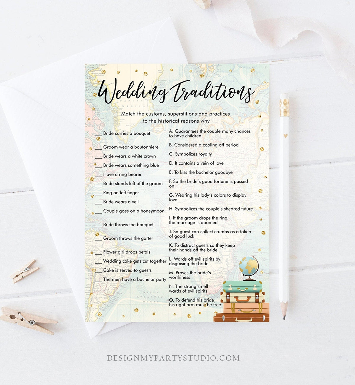 Editable Wedding Traditions Bridal Shower Game Travel Adventure Guessing Game Wedding Shower Activity Game DigitalTemplate Printable 0263