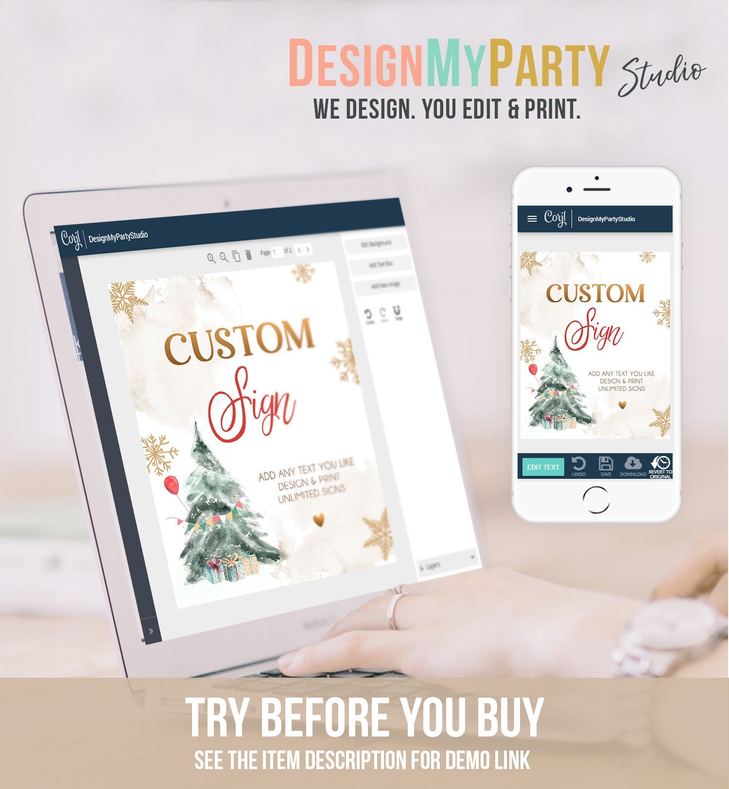 Editable Custom Sign Winter Tree Birthday Winter Onederland Decor 1st Party Boy Girl Gold Red Gold 8x10 Digital Template Printable 0363