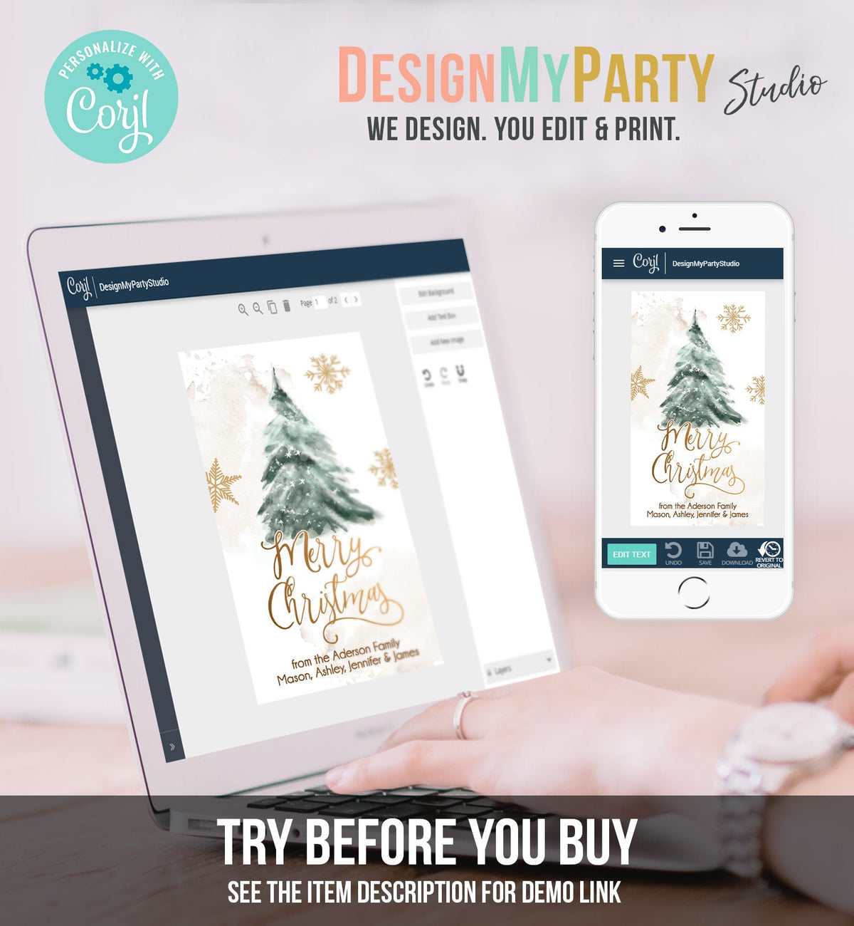 Editable Christmas Favor Tags Holiday Gift Tags Merry Christmas Holiday Tags Holiday Labels Tree Gold Digital Template Printable 0363 0443