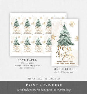 Editable Christmas Favor Tags Holiday Gift Tags Merry Christmas Holiday Tags Holiday Labels Tree Red Gold Download Printable Corjl 0363 0443