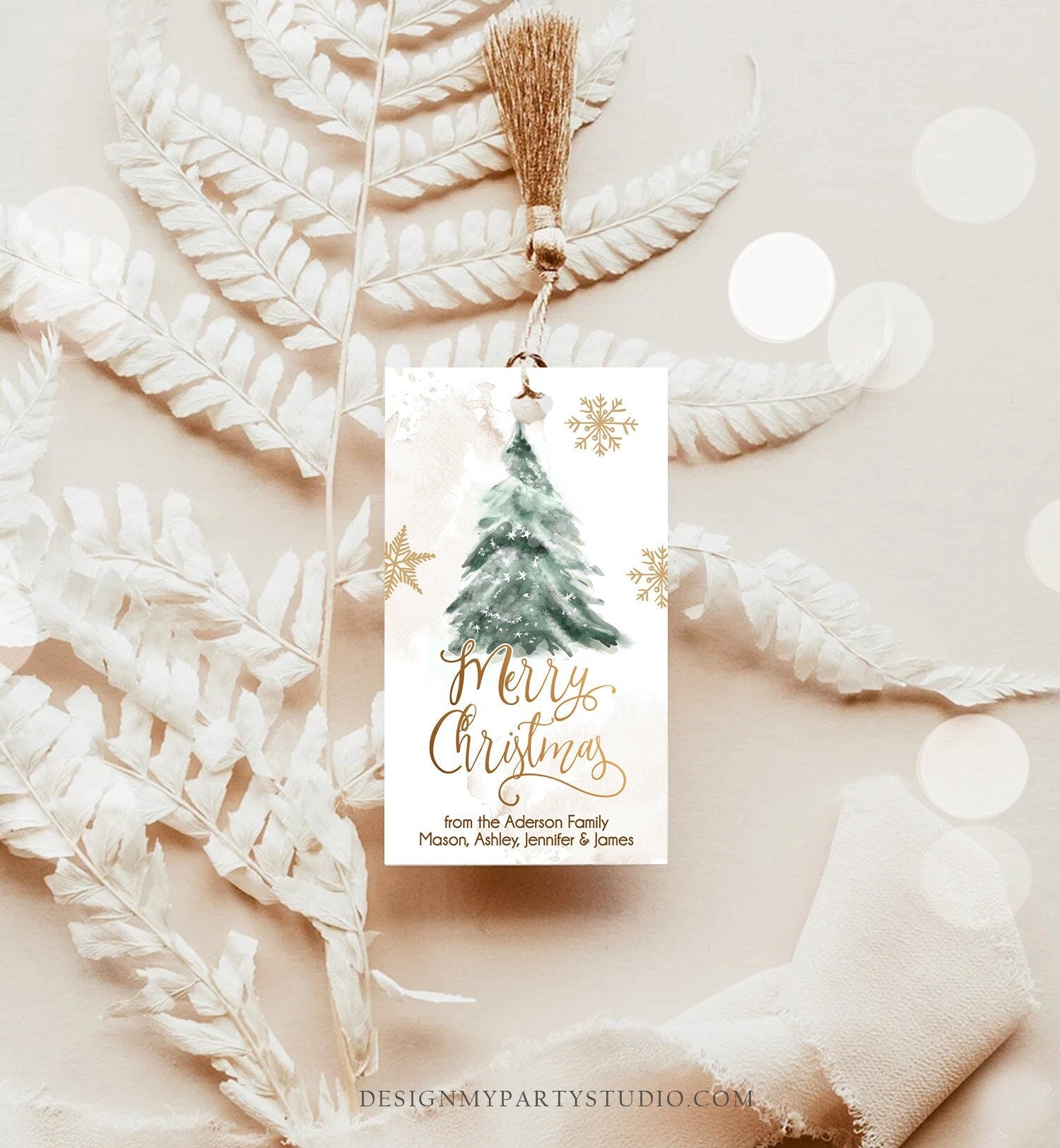 Editable Christmas Favor Tags Holiday Gift Tags Merry Christmas Holiday Tags Holiday Labels Tree Gold Digital Template Printable 0363 0443