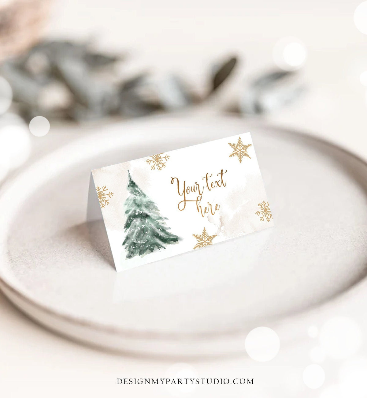 Editable Baby It&#39;s Cold Outside Food Tent Cards Winter Tree Labels Neutral Gold Birthday Baby Shower Place Digital Template Printable 0363