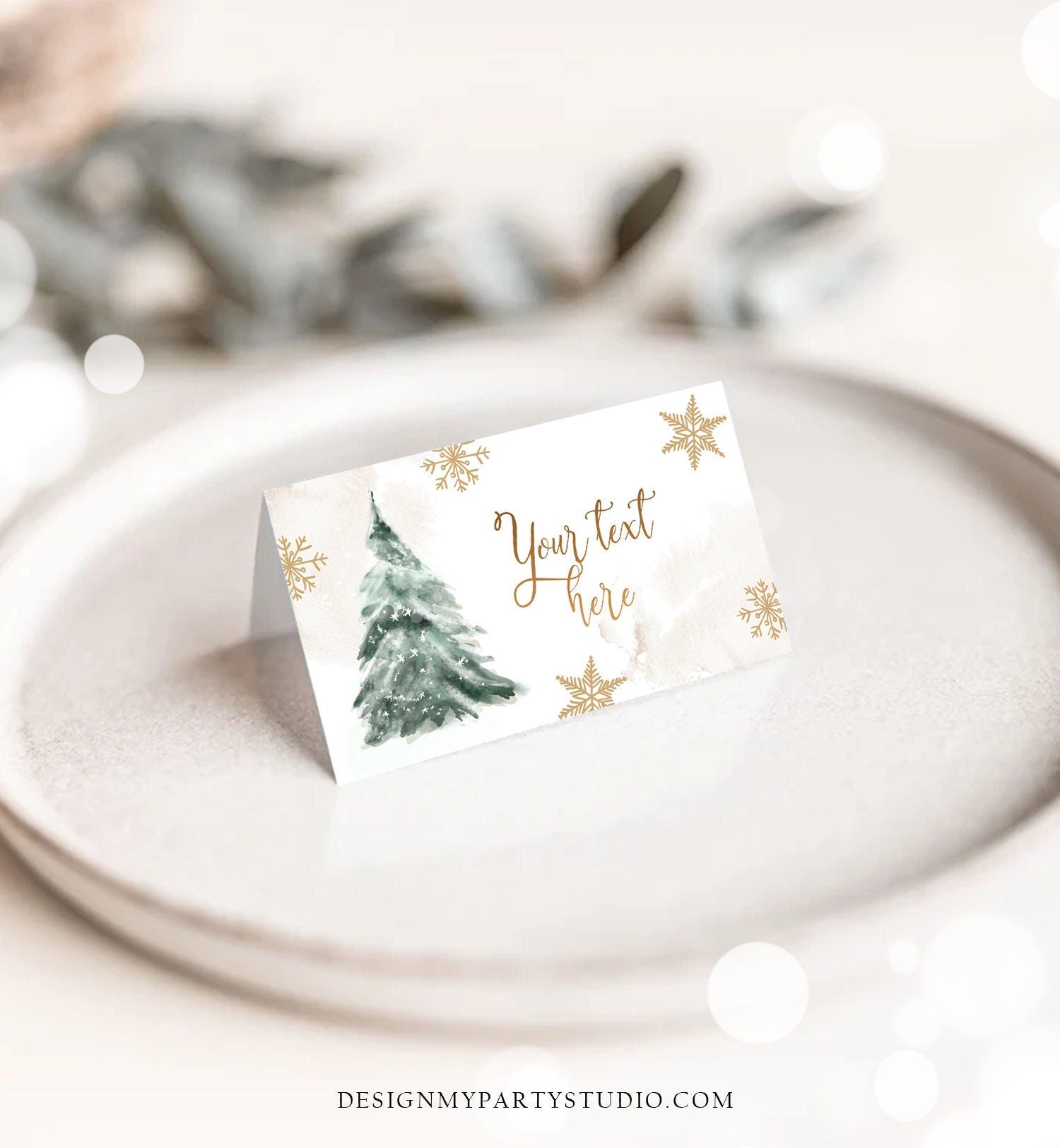 Editable Baby It's Cold Outside Food Tent Cards Winter Tree Labels Neutral Gold Birthday Baby Shower Place Digital Template Printable 0363