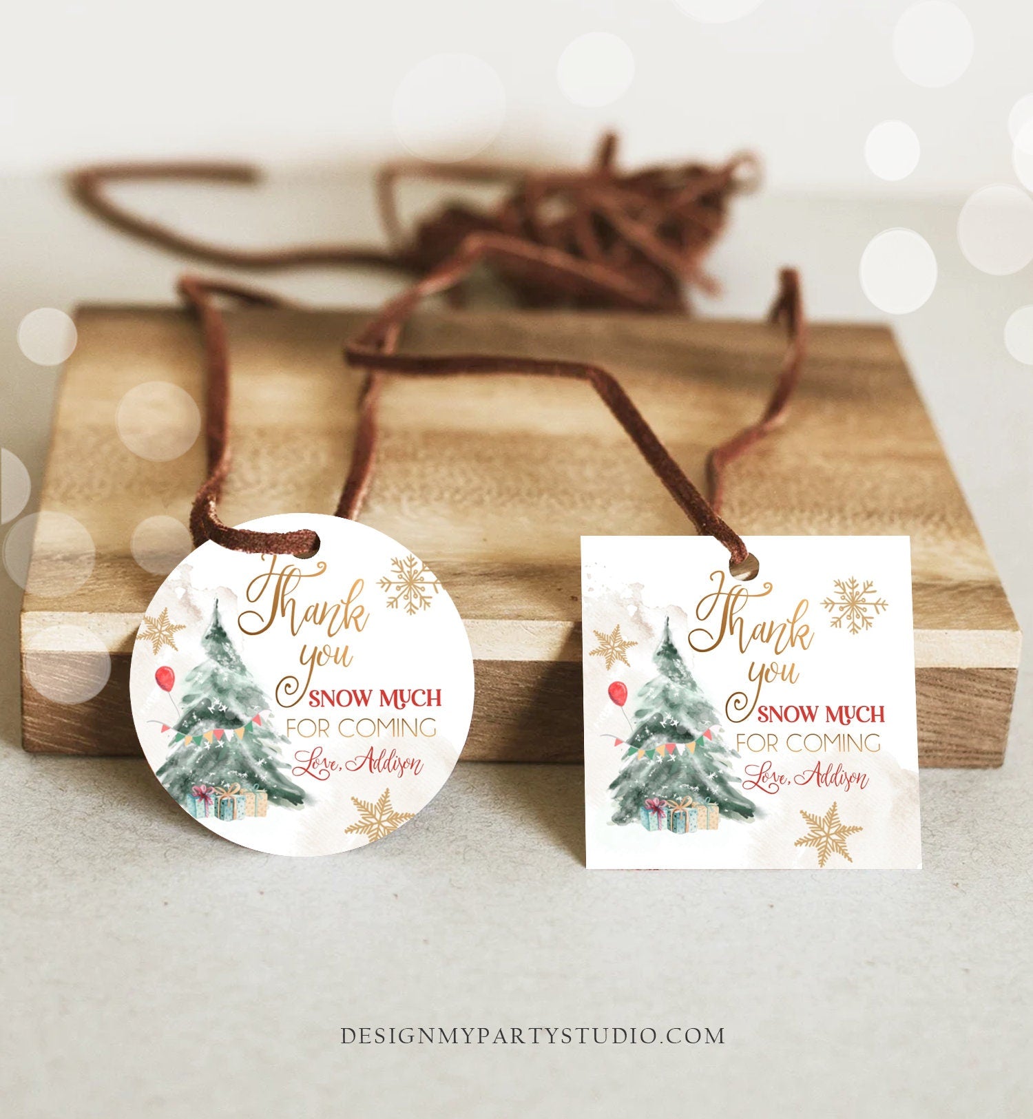 Editable Winter Tree Thank You Tag Winter Onederland Neutral Red Gold Christmas Thank You Snow Much Birthday Digital Template Printable 0363