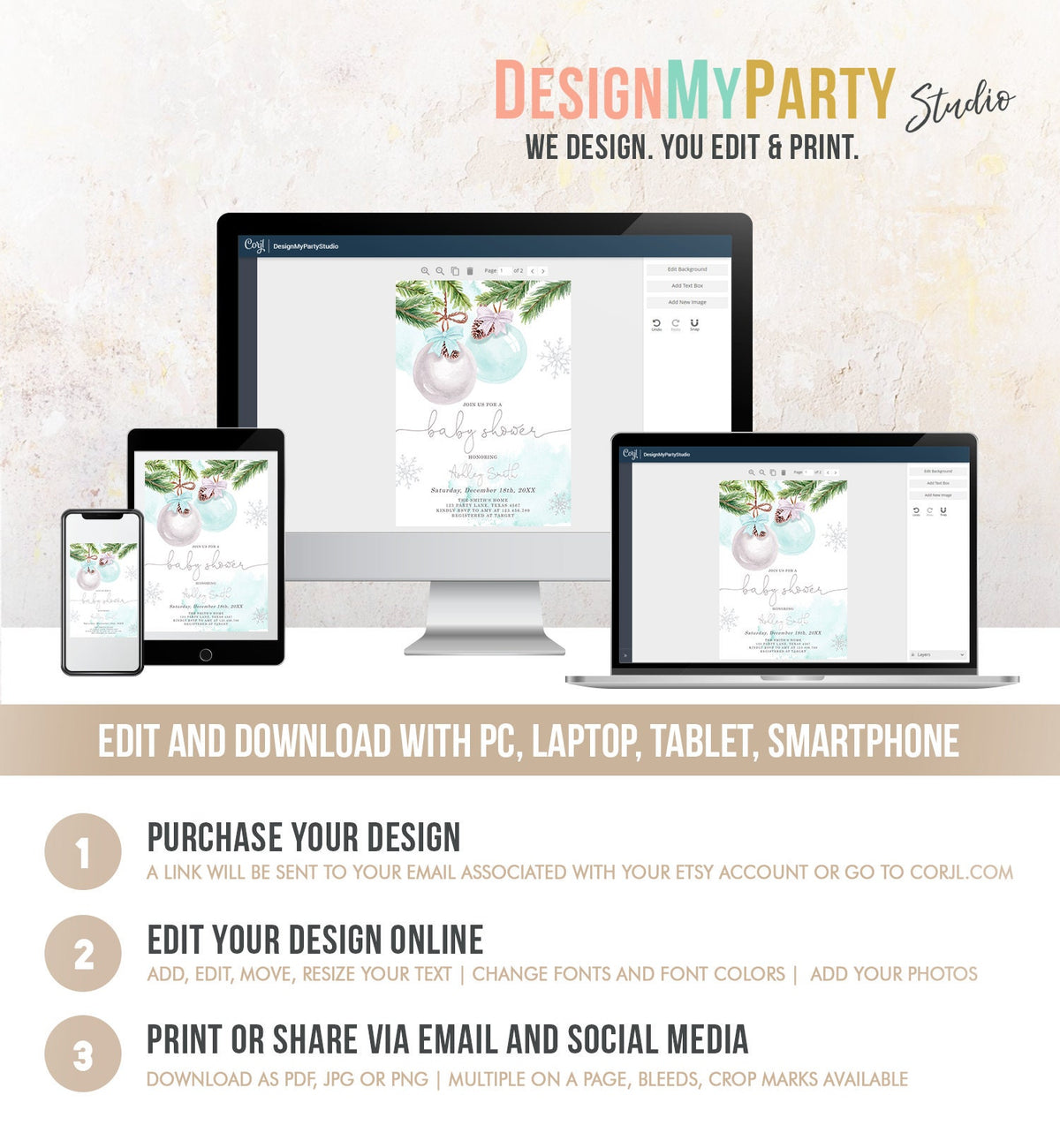 Editable Winter Baby Shower Invitation Baby It&#39;s Cold Outside Christmas Baby Shower Boy Blue Watercolor Digital Template Printable 0490