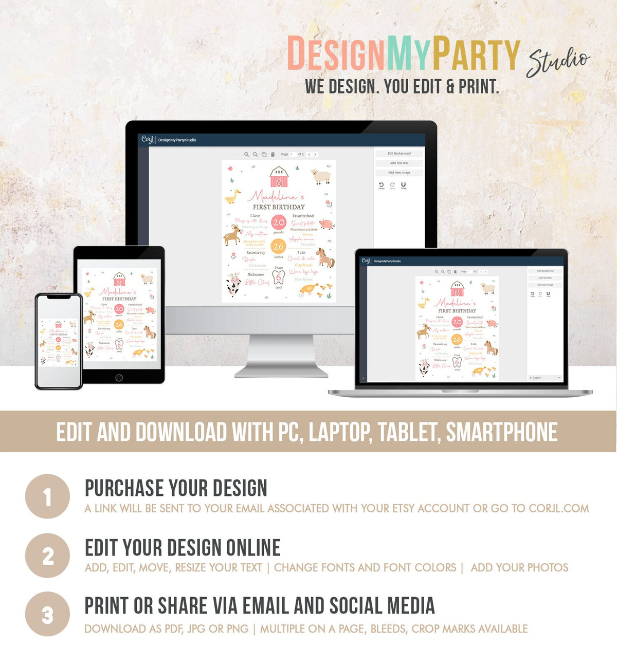 Editable Farm Animals Birthday Milestone Sign Girl Pink Farm Minimalist Barnyard Bash Barnyard Sign Floral Digital Template Printable 0436