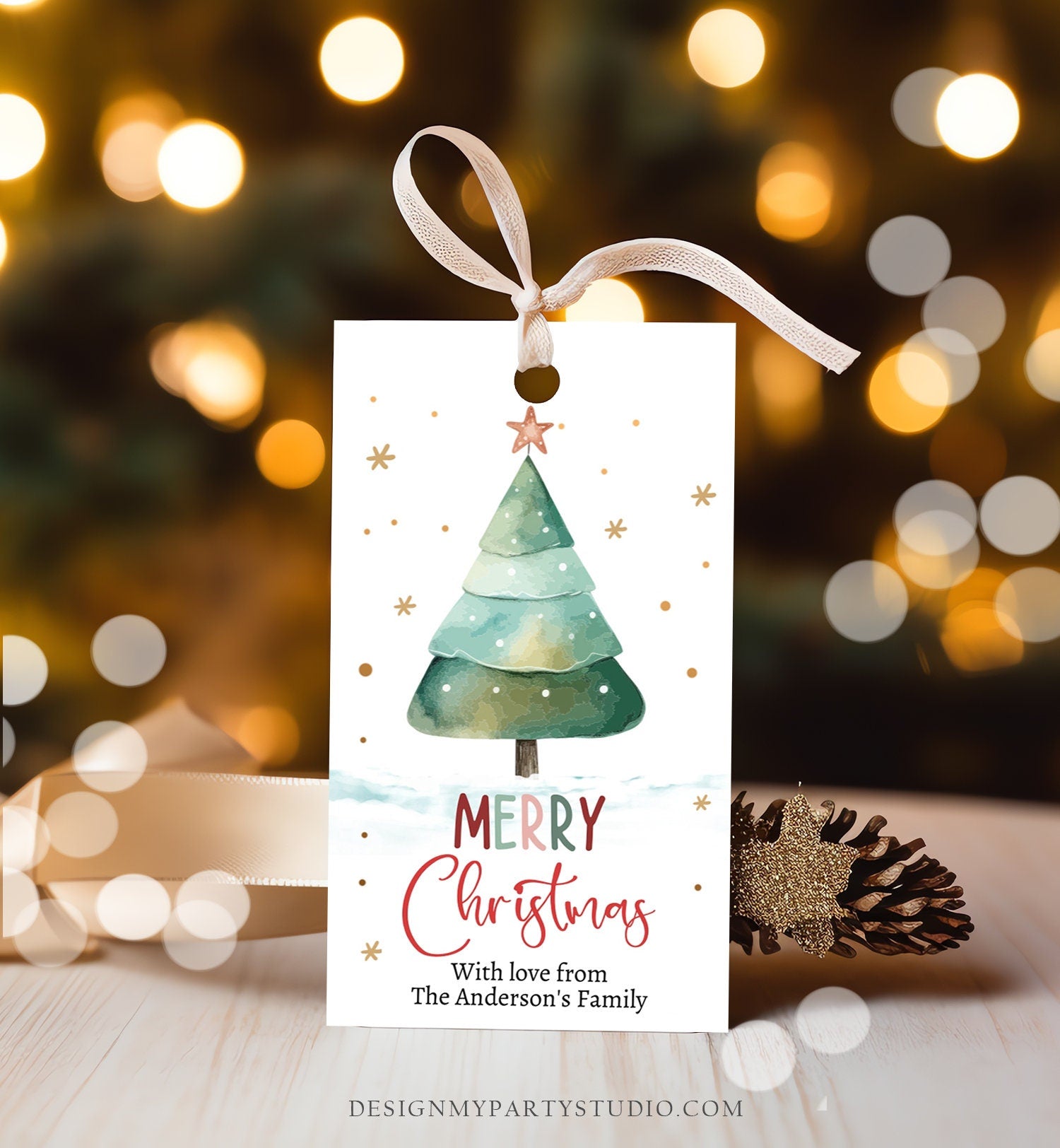 Editable Christmas Favor Tags Holiday Gift Tags Merry Christmas Holiday Tags Holiday Labels Tree Gold Teacher Download Printable Corjl 0443