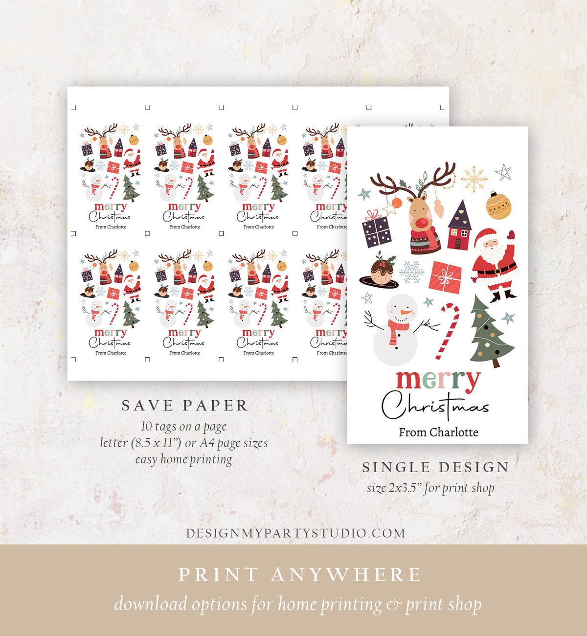 Editable Christmas Gift Tags Holiday Favor Tags Merry Christmas Holiday Tags Holiday Labels Santa Claus Family Download Printable Corjl 0443