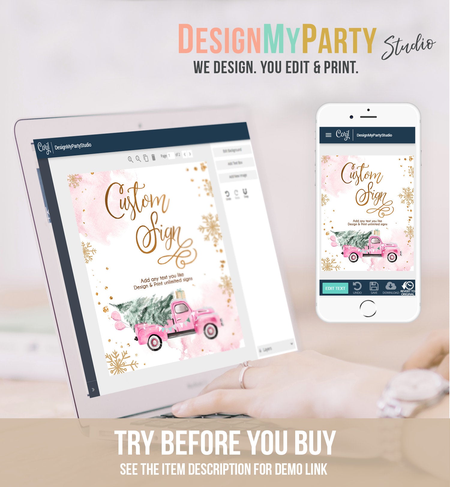 Editable Custom Sign Winter Truck Sign Winter Onederland Pink Truck Girl First Birthday Party 8x10 Digital Download Template Printable 0495