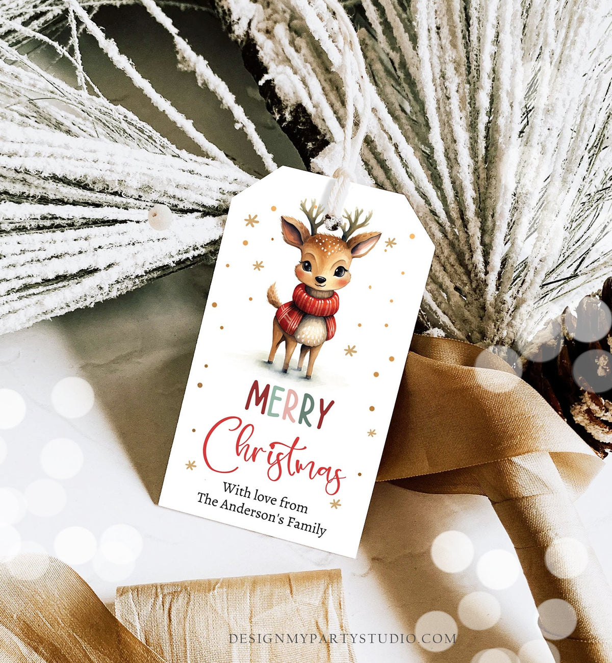 Editable Christmas Gift Tag Holiday Favor Tag Merry Christmas Holiday Tag Holiday Deer Santa Family Digital Download Template Printable 0443