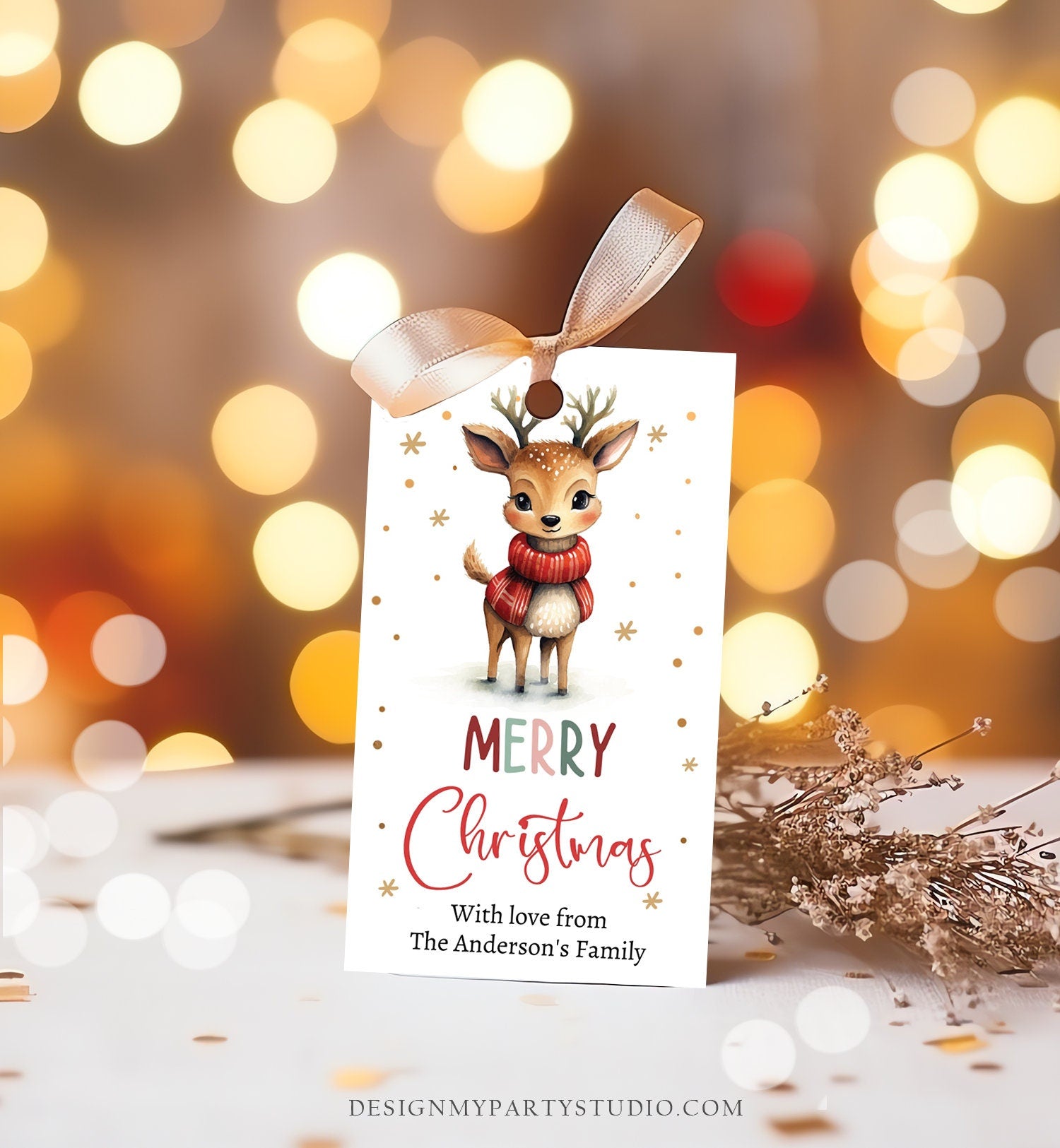 Editable Christmas Gift Tag Holiday Favor Tag Merry Christmas Holiday Tag Holiday Deer Santa Family Digital Download Template Printable 0443