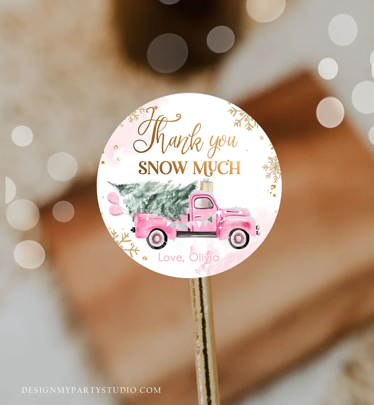 Editable Winter Onederland Favor Tag Christmas Tree Thank You Snow Much Pink Truck Birthday 1st Winter Gift Tag Pink Template Printable 0495
