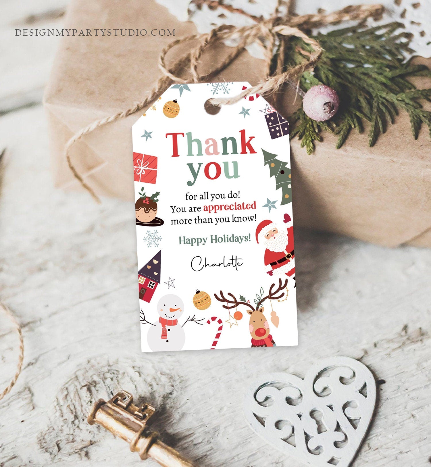 Editable Thank you for all you do Favor Tag Christmas Gift Tag Holiday Appreciation Teacher Family Staff Digital Template Printable 0443