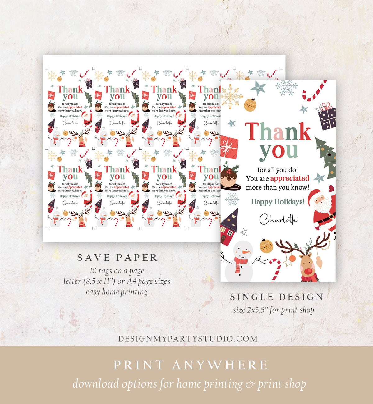 Editable Thank you for all you do Favor Tag Christmas Gift Tag Holiday Appreciation Teacher Family Staff Digital Template Printable 0443