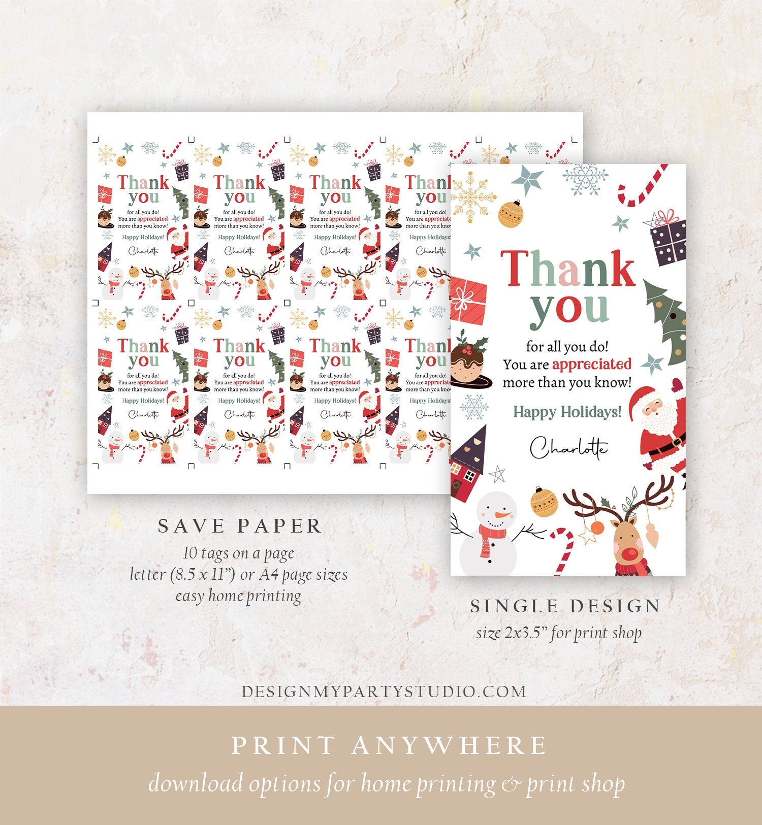 Editable Thank you for all you do Favor Tag Christmas Gift Tag Holiday Appreciation Teacher Family Staff Digital Template Printable 0443