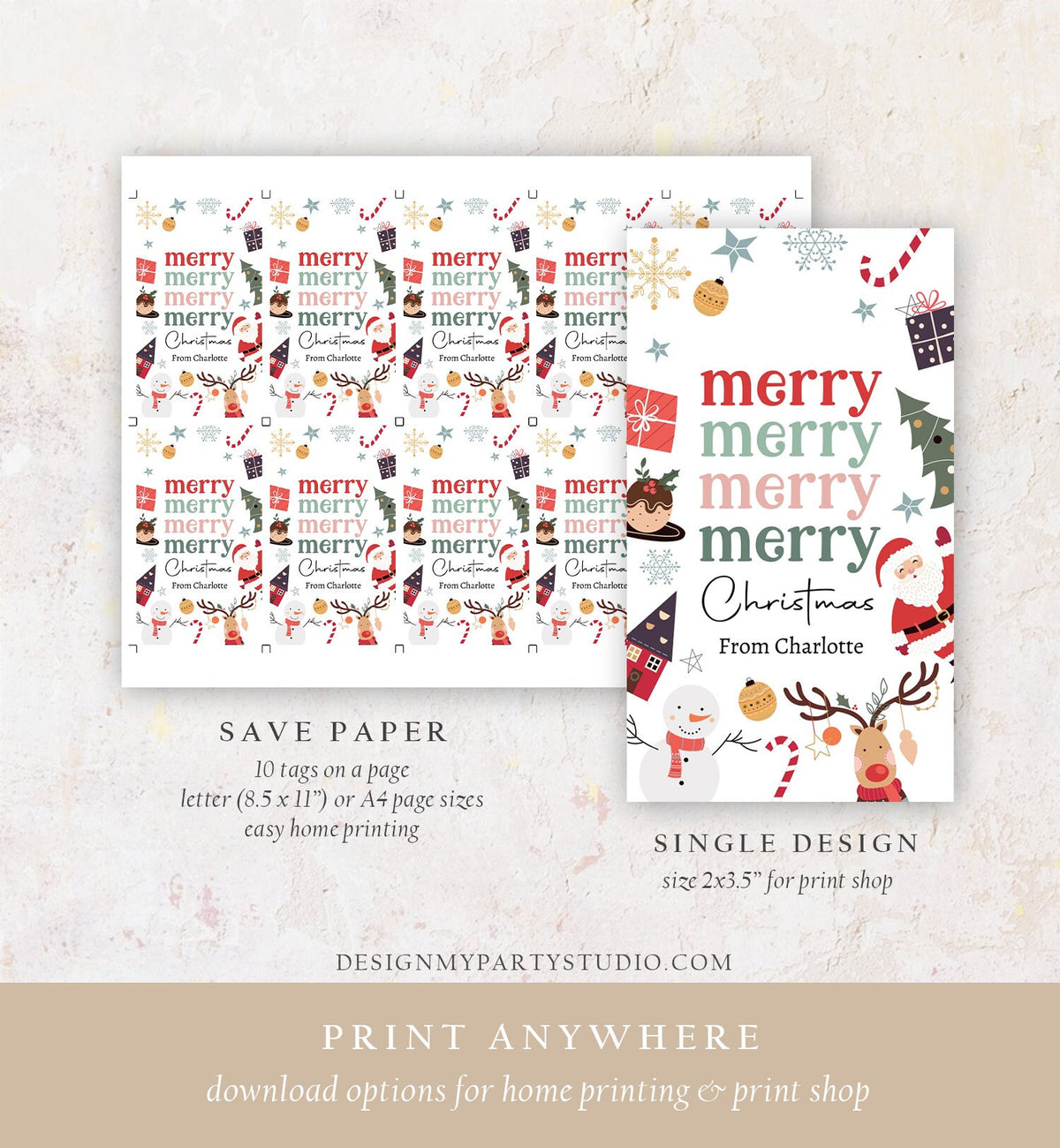 Editable Christmas Gift Tags Holiday Favor Tags Merry Christmas Holiday Tags Holiday Labels Santa Claus Family Download Printable Corjl 0443