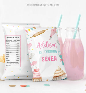 Editable Baking Party Chip Bag Decor Kids Cooking Birthday Snack Bag Kitchen Cupcakes Cookies Party Favors Digital Corjl Template 0364
