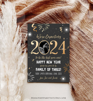Editable New Year Pregnancy Reveal Card Pregnancy Announcement New Years 2024 Ultrasound Card Instant Download Digital Corjl Template 0280