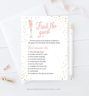 Editable Find the Guest Bridal Shower Game Brunch and Bubbly Search For Guest Wedding Shower Activity Gold Corjl Template Printable 0150