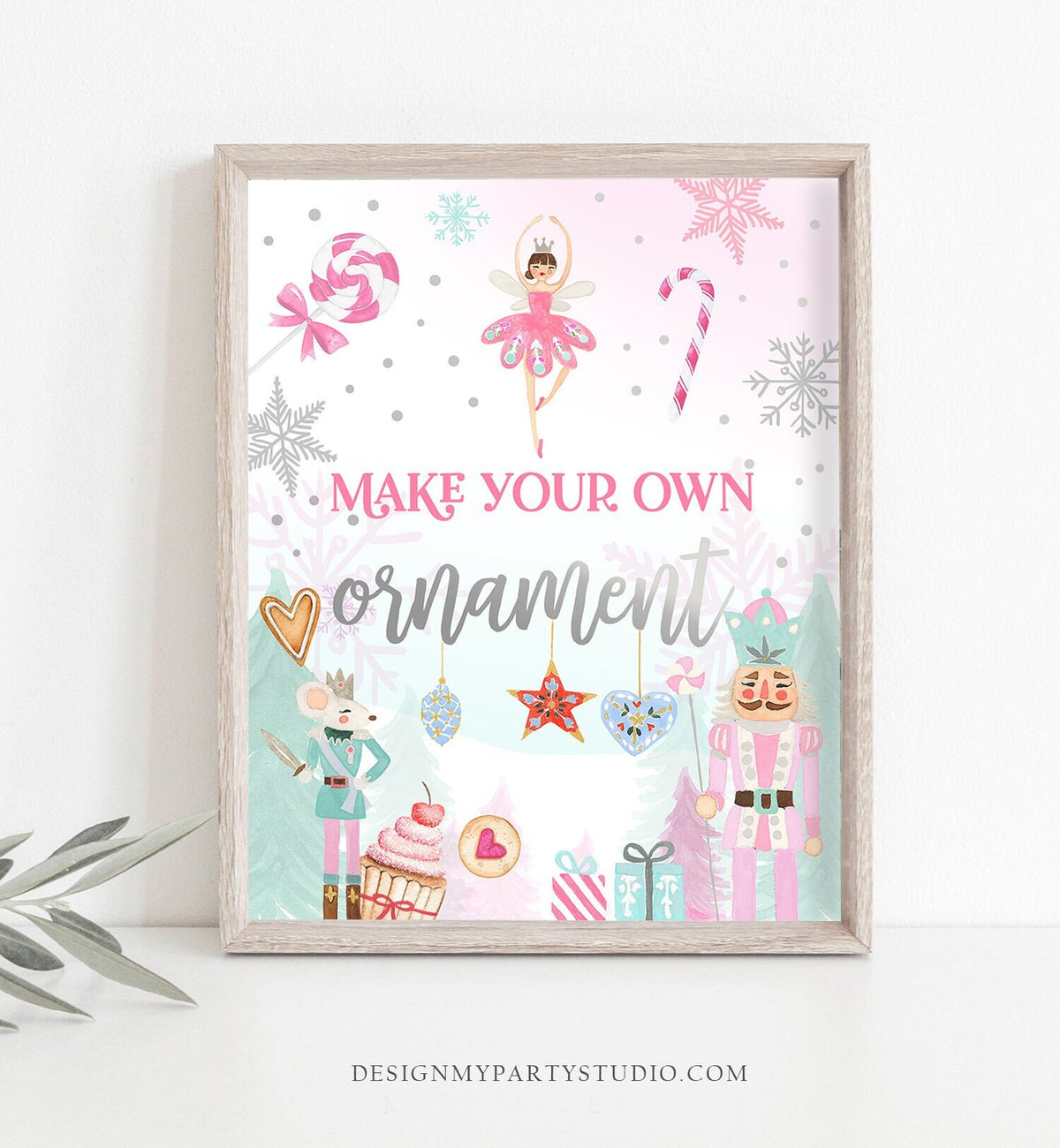 Make Your Own Ornament Station Sign Nutcracker Birthday Decor Girl Sugar Plum Fairy Pink Nutcracker Ballet Favor Download Printable 0352