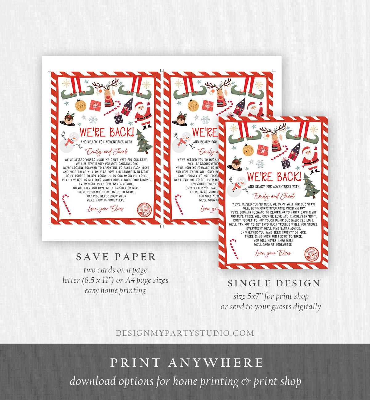 Editable Elf Arrival Letter Return Letter Christmas Elf We&#39;re Back Elf Welcome Hello Letter from Elves Boy and Girl Printable Template 0496