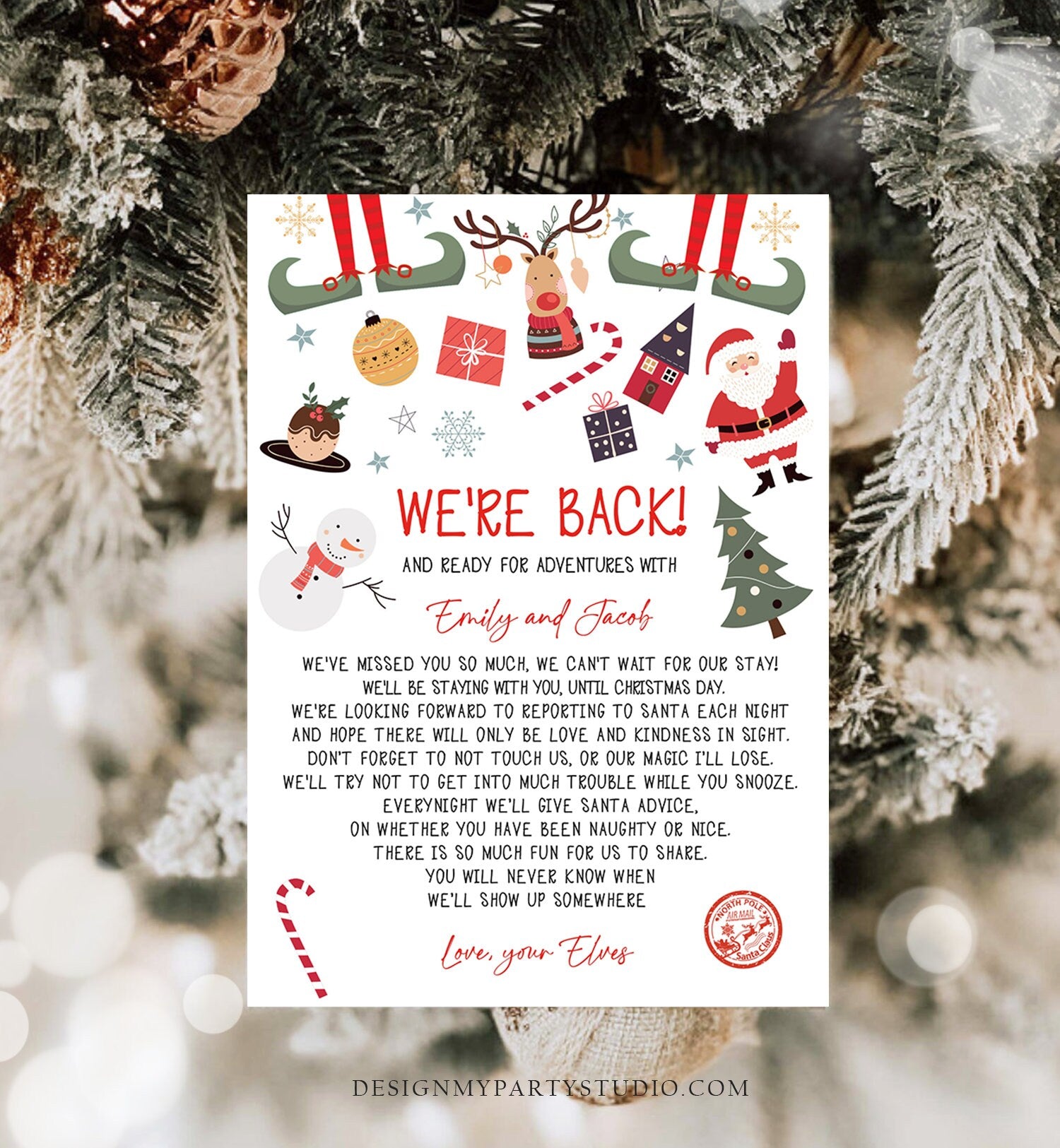 Editable Elf Arrival Letter Return Letter Christmas Elf We're Back Elf Welcome Hello Letter from Elves Boy and Girl Printable Template 0496