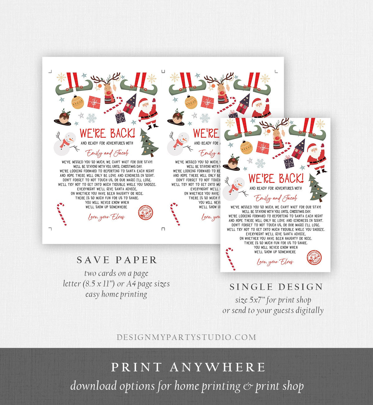 Editable Elf Arrival Letter Return Letter Christmas Elf We&#39;re Back Elf Welcome Hello Letter from Elves Boy and Girl Printable Template 0496