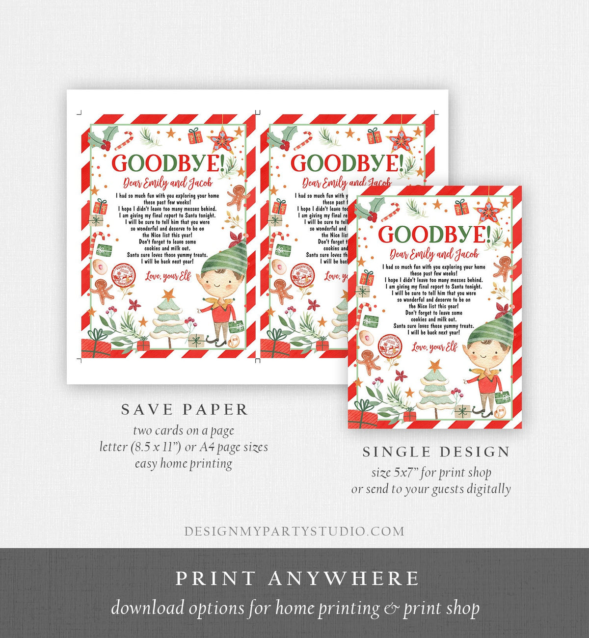 Editable Elf Goodbye Letter Departure Letter Christmas Goodbye to Your Elf Christmas Elf Letter Santa Claus Poem Printable Template 0358