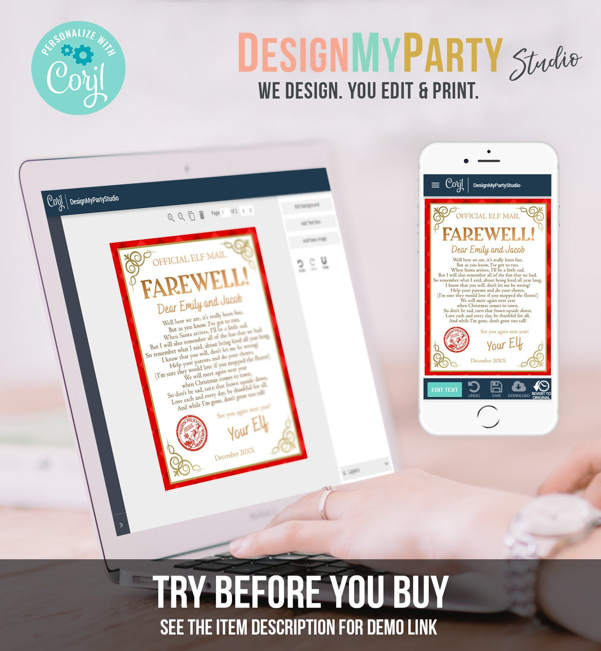 Editable Elf Farewell Letter Departure Letter Christmas Goodbye from Your Elf Christmas Elf Letter Santa Claus Poem Printable Template 0497