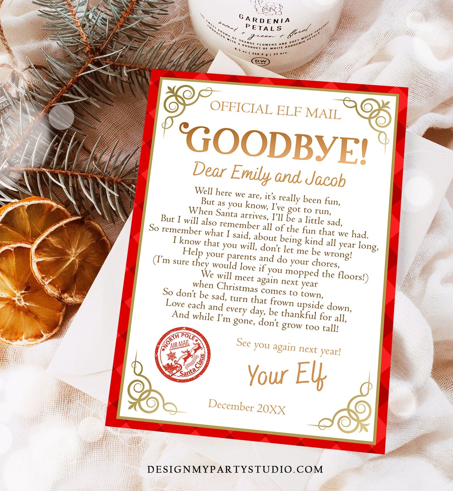 Editable Elf Goodbye Letter Departure Letter Christmas Farewell from Your Elf Christmas Elf Letter Santa Claus Poem Printable Template 0497
