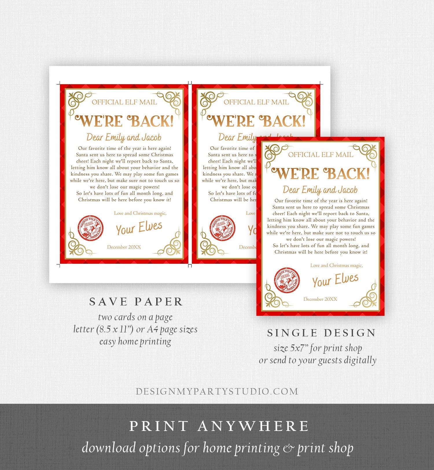 Editable Elf Arrival Letter Return Letter Christmas Elf We're Back Elf Welcome Hello Letter from Elves Boy and Girl Printable Template 0497