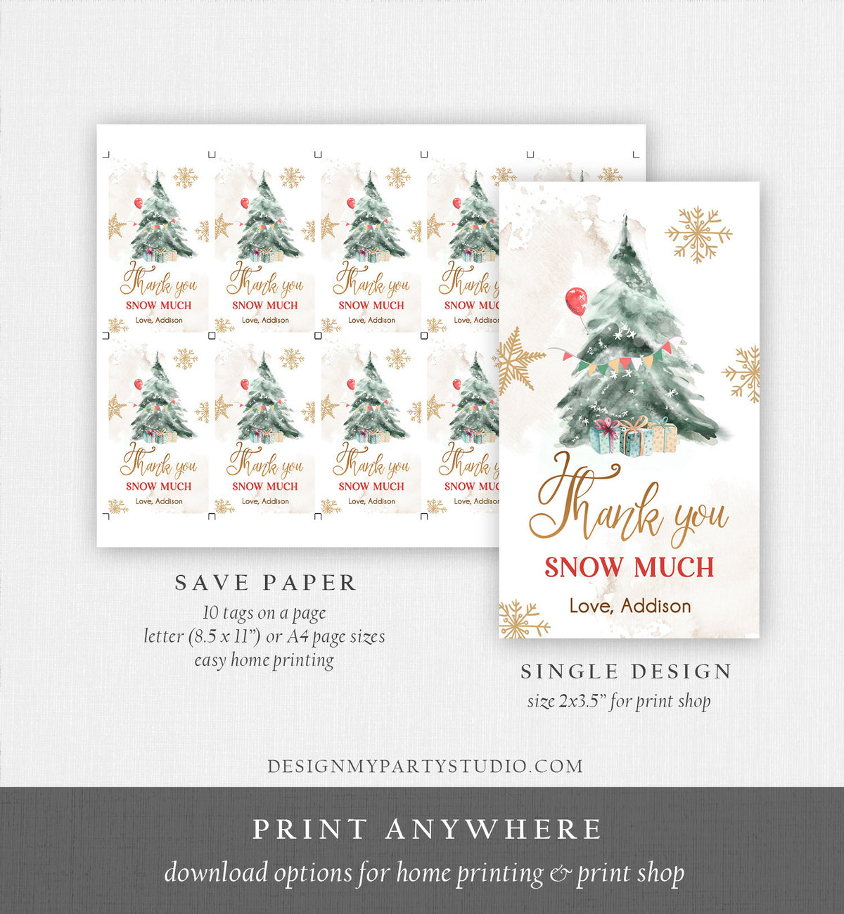 Editable Winter Tree Thank You Tag Onederland Neutral Red Gold Christmas Snow Much Shower Birthday Gift Digital Template Printable 0363