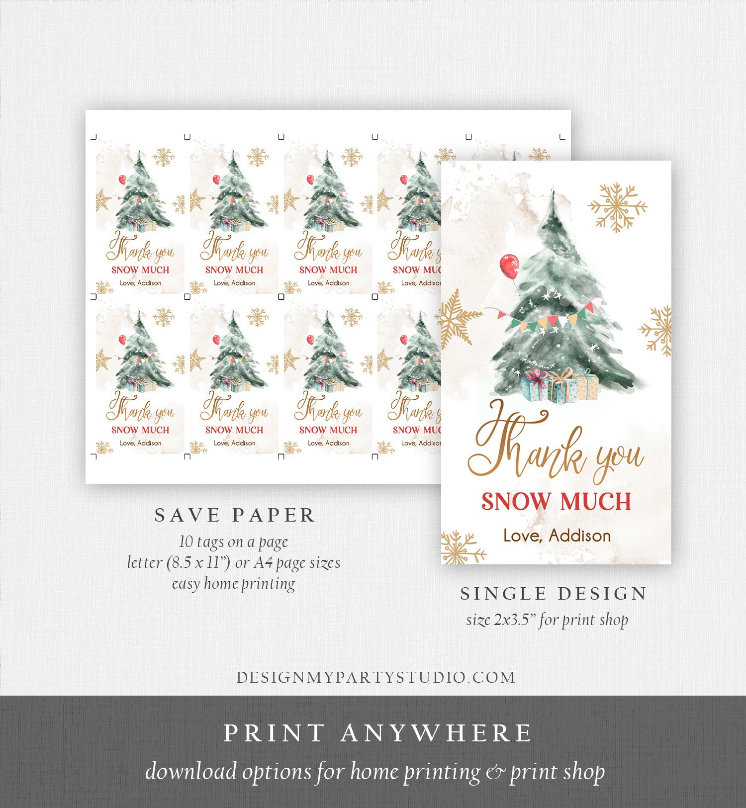Editable Winter Tree Thank You Tag Onederland Neutral Red Gold Christmas Snow Much Shower Birthday Gift Digital Template Printable 0363