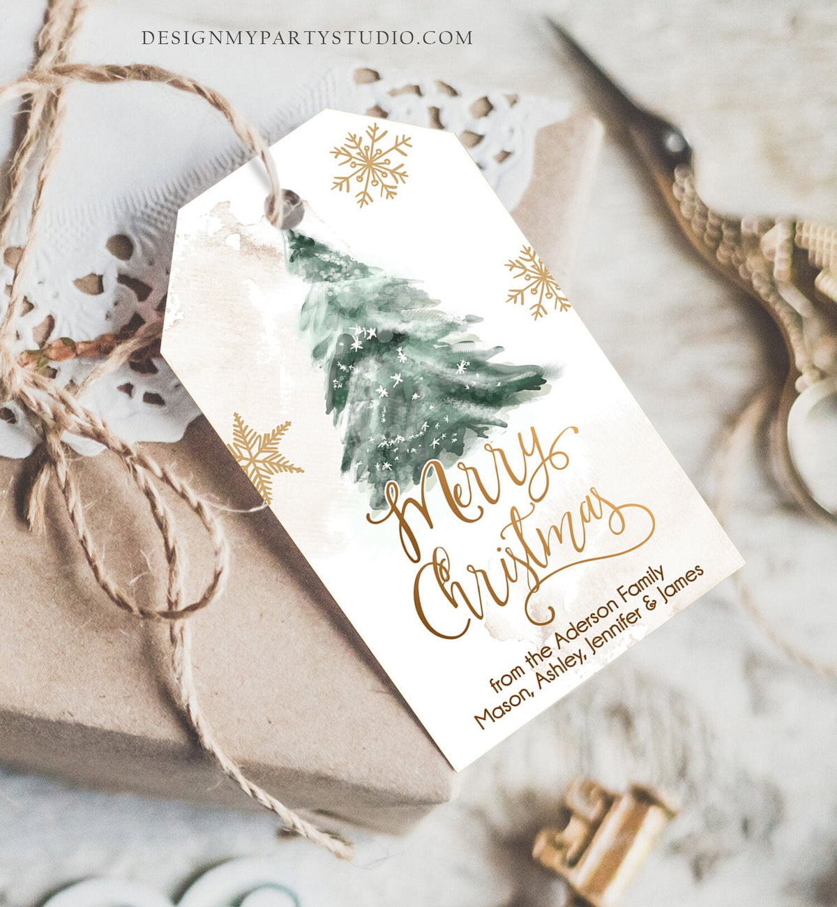 Editable Christmas Favor Tags Holiday Gift Tags Merry Christmas Holiday Tags Holiday Labels Tree Gold Digital Template Printable 0363 0443