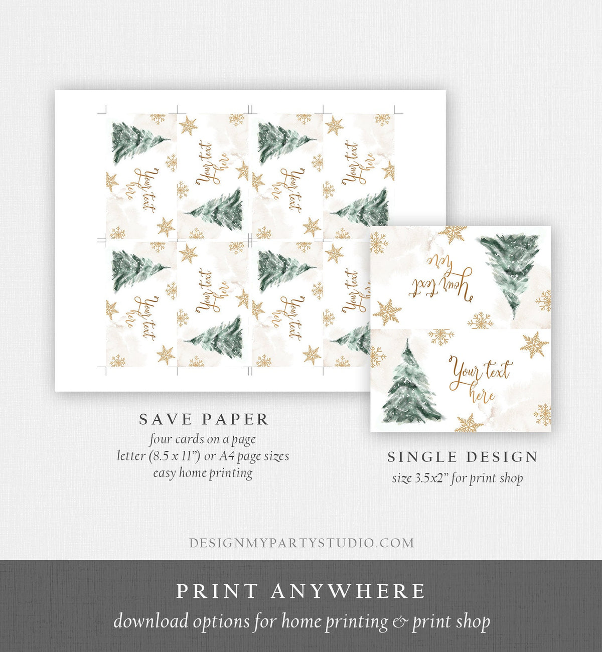 Editable Baby It&#39;s Cold Outside Food Tent Cards Winter Tree Labels Neutral Gold Birthday Baby Shower Place Digital Template Printable 0363