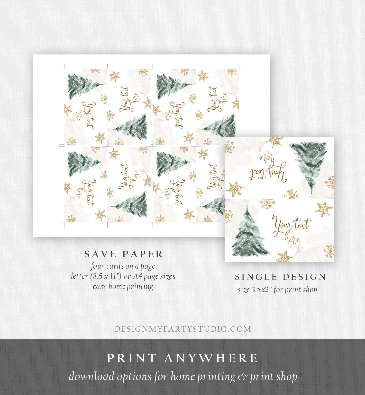 Editable Baby It's Cold Outside Food Tent Cards Winter Tree Labels Neutral Gold Birthday Baby Shower Place Digital Template Printable 0363