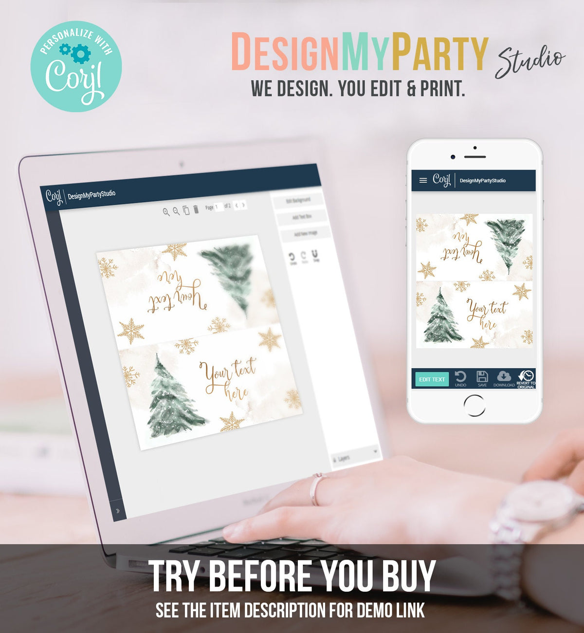 Editable Baby It&#39;s Cold Outside Food Tent Cards Winter Tree Labels Neutral Gold Birthday Baby Shower Place Digital Template Printable 0363