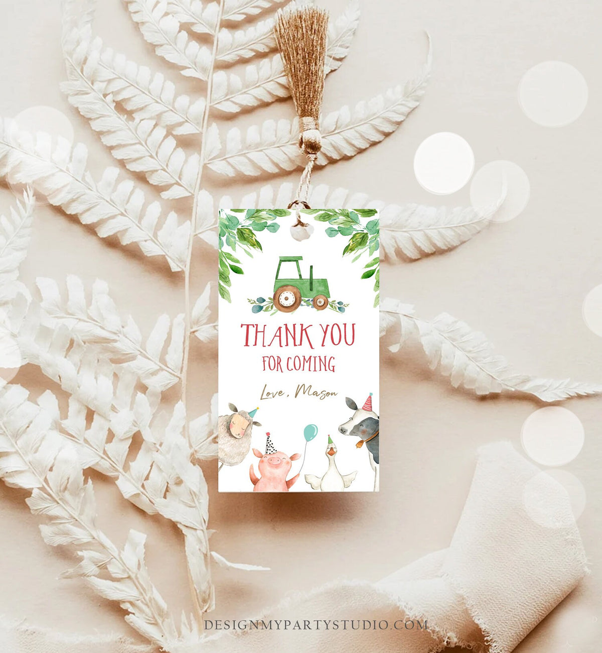 Editable Farm Favor Tags Tags Boy Farm Birthday Thank you tags Barnyard Gift Tags Green Tractor Digital Download Template Printable 0155