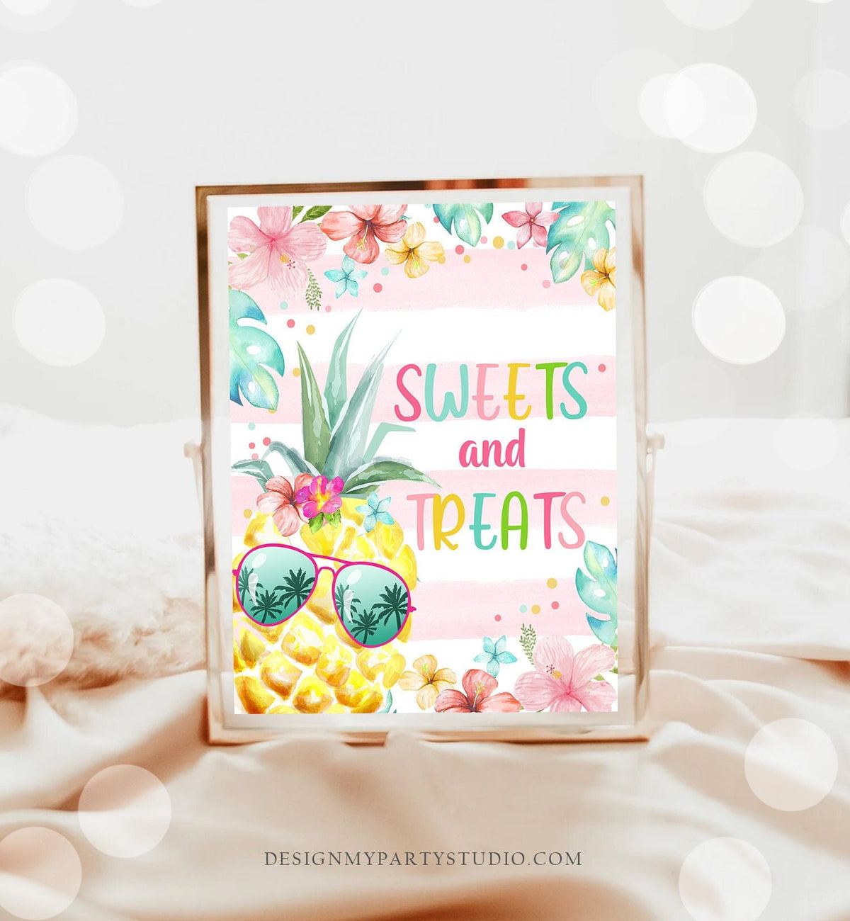 Sweets and Treats Sign Pineapple Birthday Sign Luau Party Sign Dessert Table Hawaiian Party Decor Hawaii Tropical Download Printable 0391