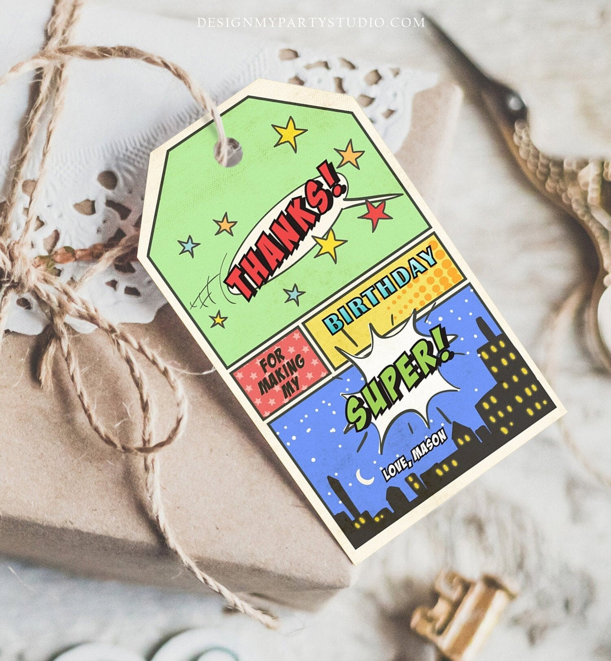 Editable Superhero Favor Tag Super Hero Boy Birthday Superheroes Party Gift Favors Superhero Thank You Digital Corjl Template Printable 0300
