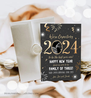 Editable New Year Pregnancy Reveal Card Pregnancy Announcement New Years 2024 Ultrasound Card Instant Download Digital Corjl Template 0280
