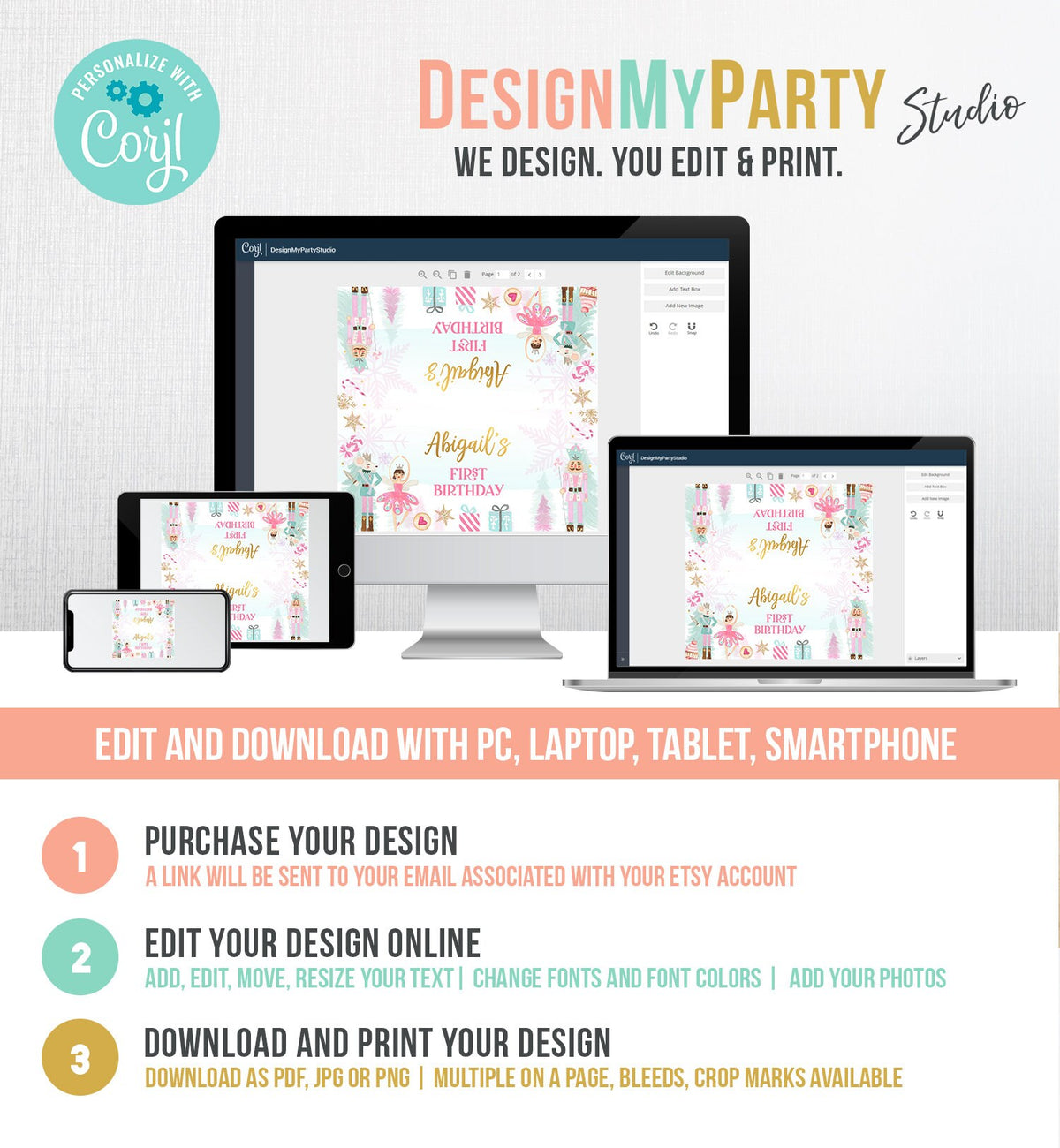 Editable Nutcracker Treat Bag Toppers Land of Sweets Birthday Favors Girl Christmas Winter Sugar Plum Digital Template Printable 0352