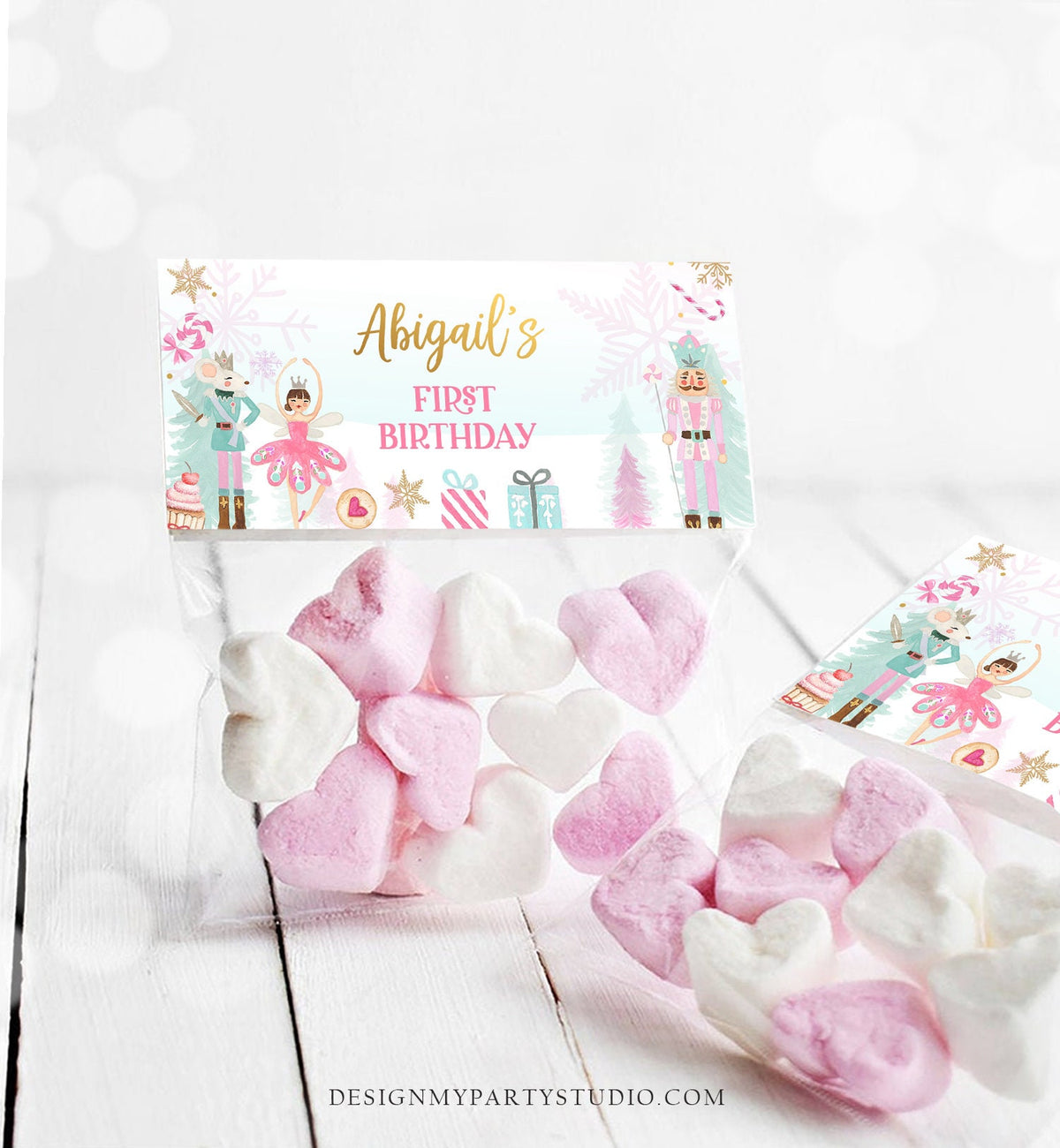 Editable Nutcracker Treat Bag Toppers Land of Sweets Birthday Favors Girl Christmas Winter Sugar Plum Digital Template Printable 0352