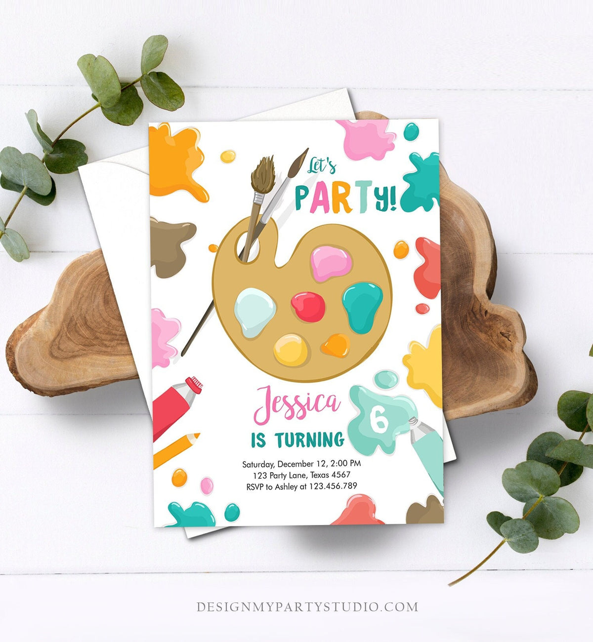 Editable Painting Party Invitation Art Party Birthday Invite Girl Pink Paint Craft Party Digital Download Evite Template Printable 0319