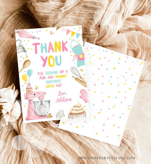 Editable Baking Thank You Card Kids Cooking Birthday Thank You Note Girl Chef Kitchen Cupcake Decorating Corjl Template Printable 0364