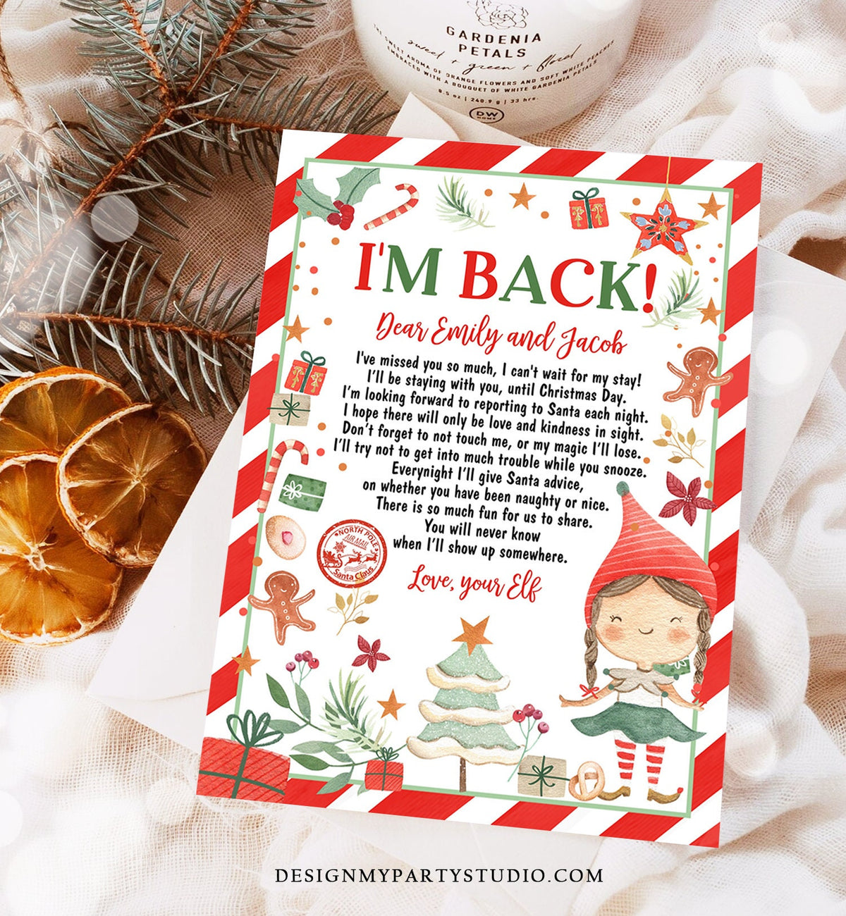 Editable Elf Arrival Letter Return Letter Christmas Elf I&#39;m Back Letter from Elf Welcome Hello from Elf Girl Digital Printable Template 0358